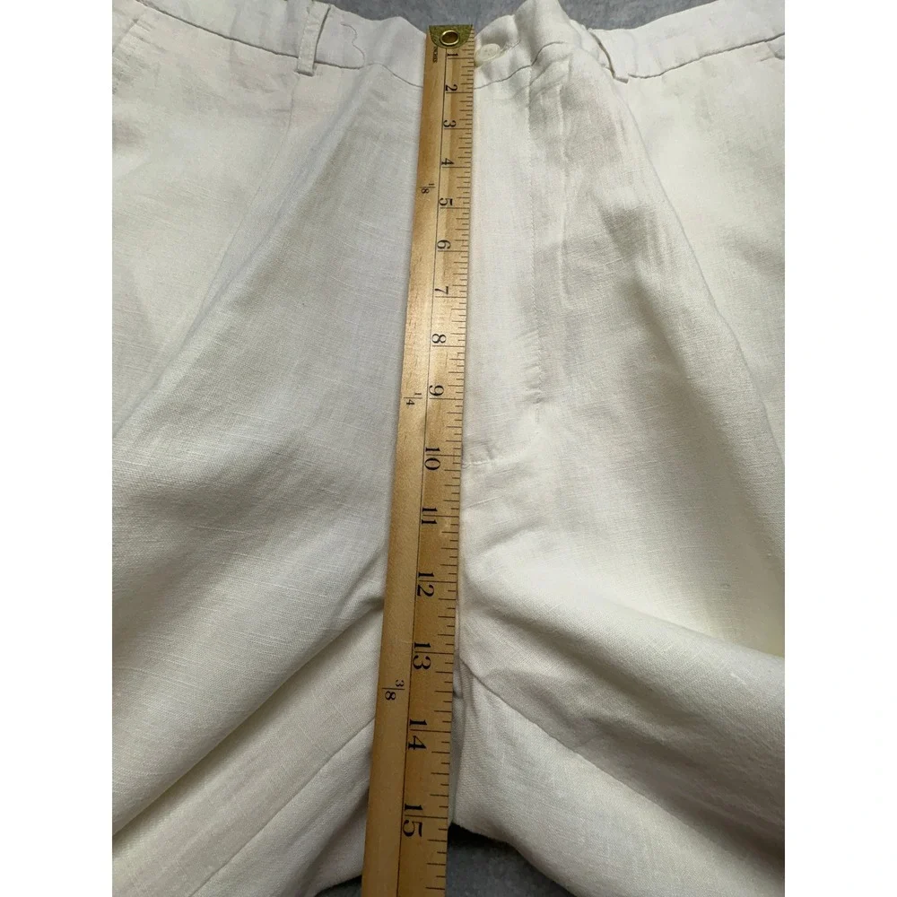 Metafuori New York Mens 36 Cream Linen Cotton Pleated Cuffed Trousers Pants